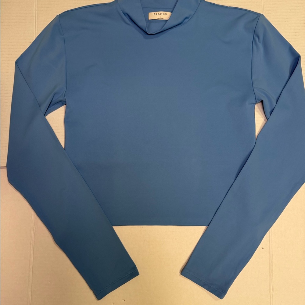 Aritzia Babaton Contour Mock Neck Long Sleeve, Large, Blue, Cropped Turtleneck - Picture 6 of 9